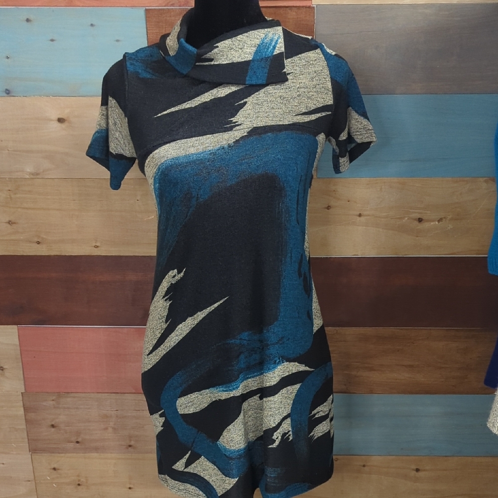 Voll Style Black and Blue Artistic Mini Dress